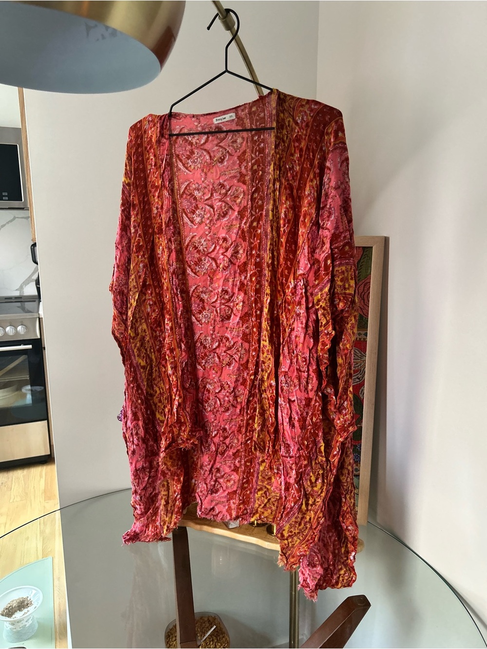 Vibrant Pink & Gold Crushed Velvet Kimono One Size